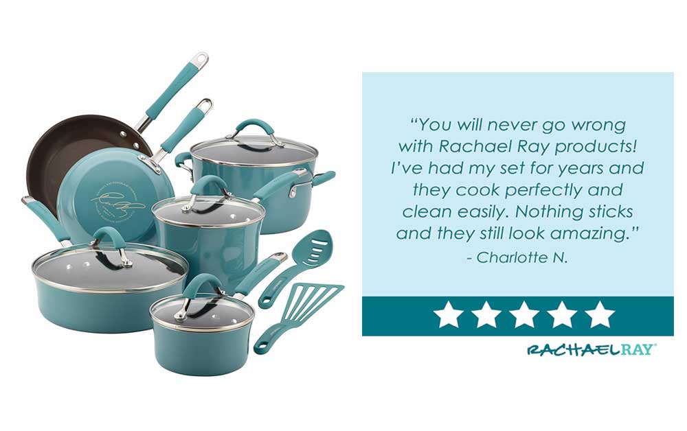 You are currently viewing Rachael Ray Cucina Nonstick Cookware pots and pans set 12 pieces, Agave Blue