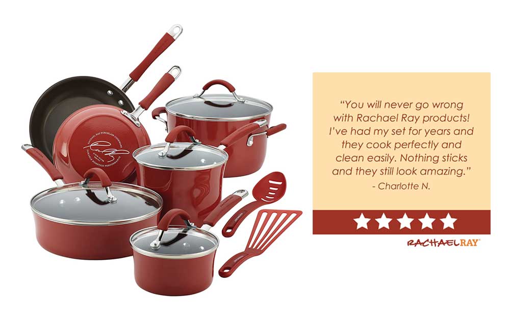 You are currently viewing Rachael Ray Cucina hard porcelain enamel nonstick cookware set, 12-Piece, Cranberry Red