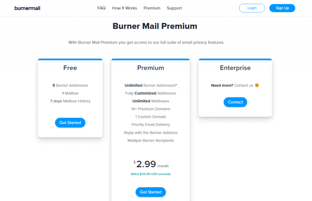 Burner Mail Review Pricing Plan